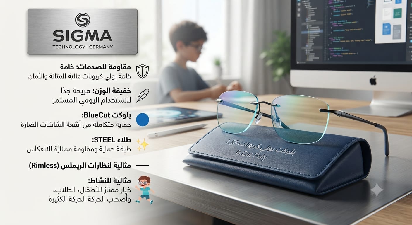 عدسات سيجما بلوكت بولي كربونات 1.59 | SEGMA BlueCut Polycarbonate 1.59 Lenses